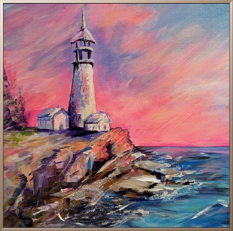 Original Acrylic Lighthouse Painting Coastal Art Handpainted Signed Canvas gallery