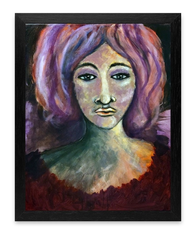 Original Abstract Portrait 16×20 Acrylic Canvas Pink Maroon Signed Wall Art