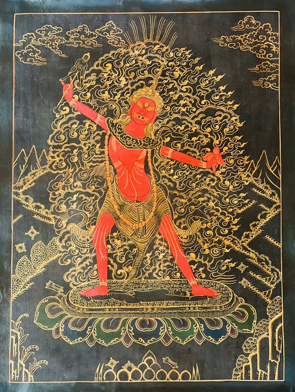 EKAJATI/EKAJATA/BLUE TARA OIL VARNISHED ORIGINAL TIBETAN THANGKA PAINTING