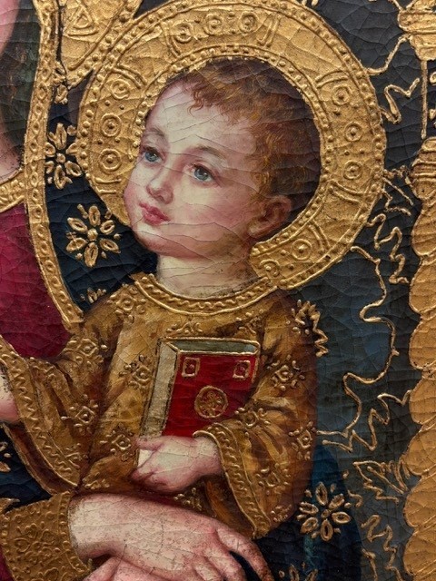 Ortiz "Mother and Child" (gold) Hand Painted Oil Religious Art Jesus Christ New gallery
