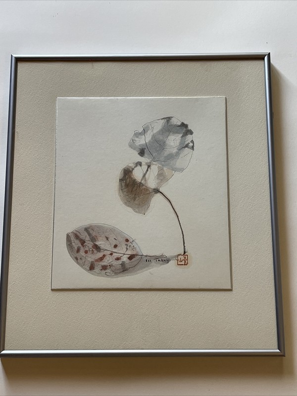 Michio Takayama Painting 1960’s Japanese Modernist Exhibited Abstract LEAVES
