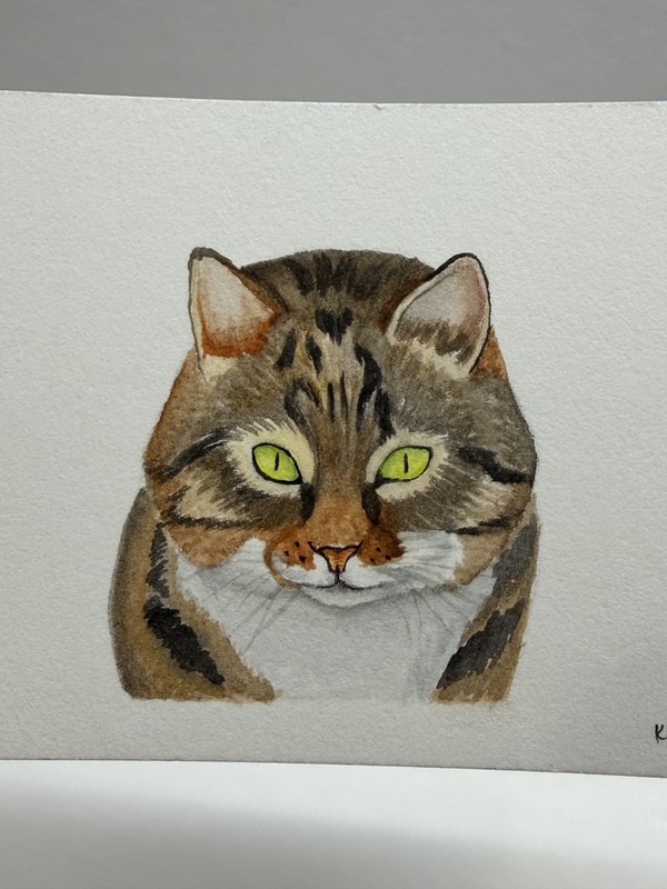 ACEO Original Watercolor Painting 2.5" x3.5" Tabby Kitty Cat Pet Portrait Signed gallery
