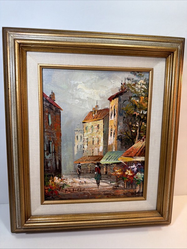 Original Vintage P.G. Tiele Impressionist European Oil Painting On Canvas 13×15