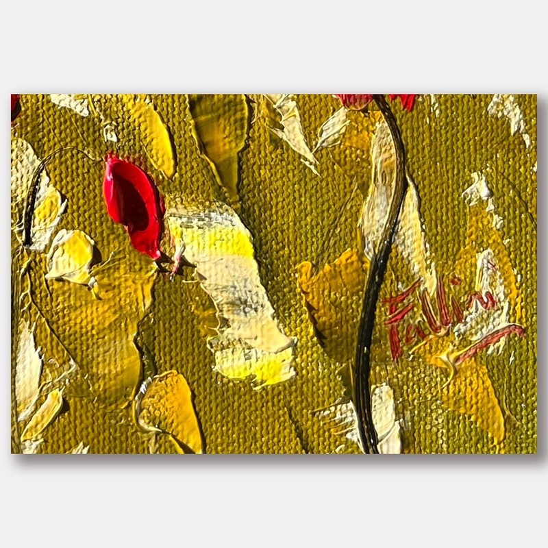 Red Poppies oil painting 8" x 8" palette knife contemporary art Monica Fallini gallery