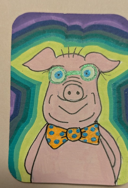 ACEO Piggie Series Professor Higgins 7/7 Pig Glasses Bowtie Doodle Grafitti
