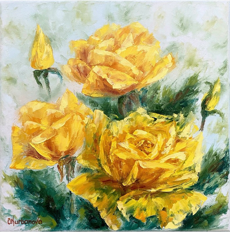 Yellow Roses Oil Painting Original Impasto Floral Flowers Bouquet Wall Art