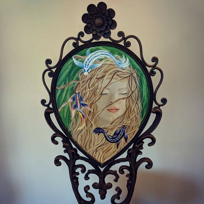 HAND PAINTED ACRYLIC ON MIRROR ORIGINAL WOMEN ART
