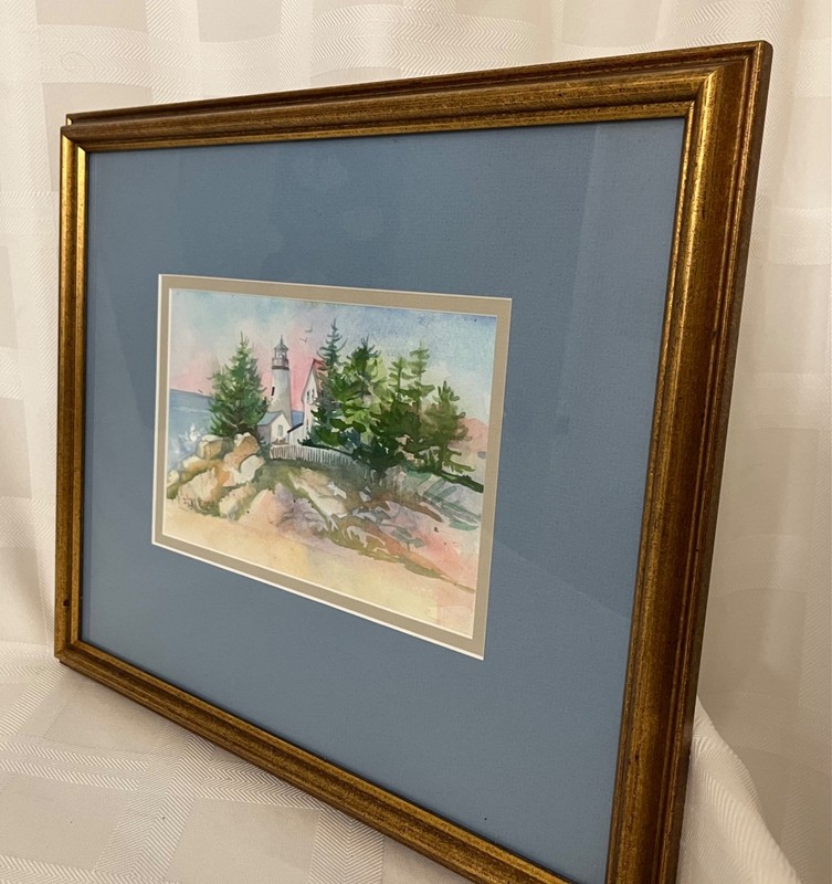 Original Signed Watercolor Painting~Lighthouse~Framed~Matted~Signed Jini Powell gallery