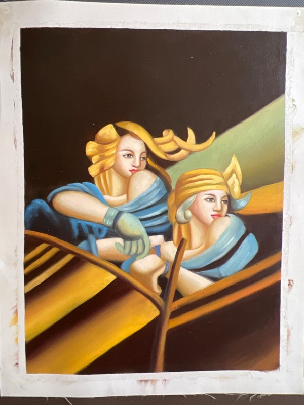 Girls on the Ride – Original oil painting on canvas, 15 1/4×19 1/4”