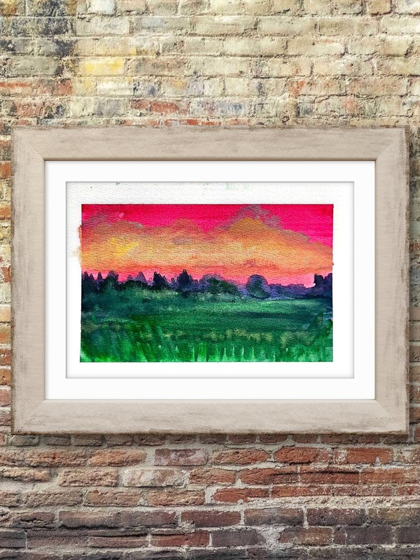Finger Lakes Drive At Dusk Colorful Impressionist Original Watercolor 5x7 Signed gallery