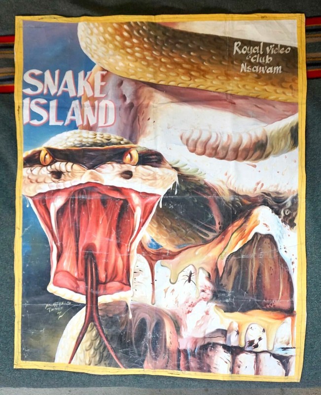 HUGE ORIGINAL ADVERTISEMENT ILLUSTRATION GHANA HORROR MOVIE POSTER ART PAINTING