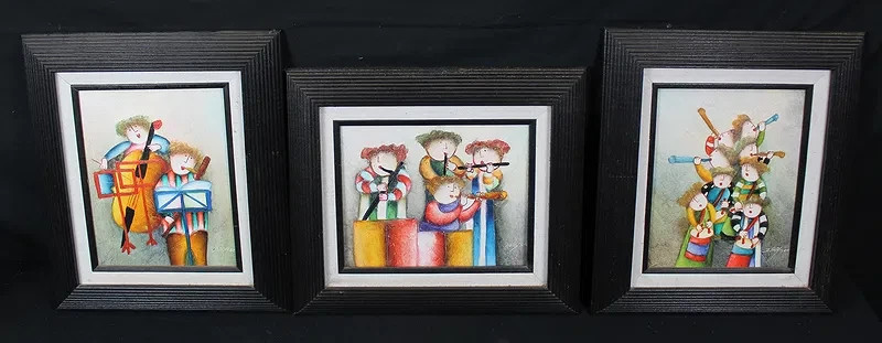 Joyce Robal Original Paintings Musician Children SET of Three Impressionist