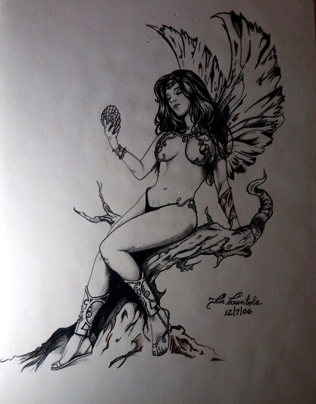 Original pen and ink hand drawing art by J&M Tarantula Title Aphrodite 2006
