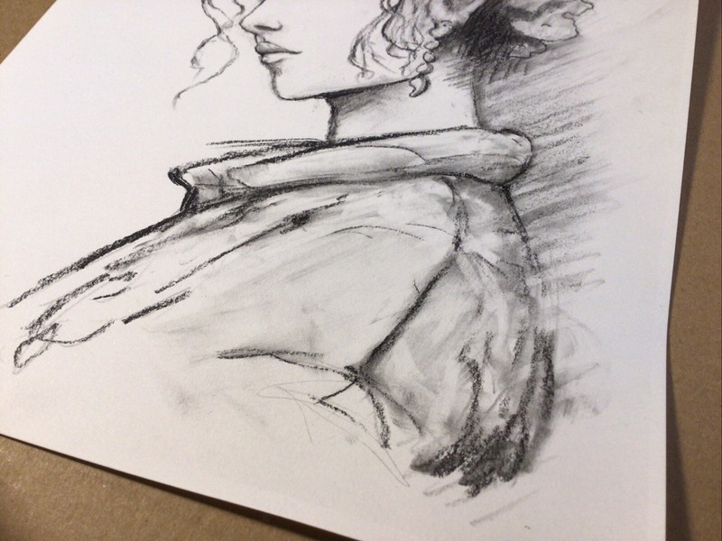 Original Charcoal And Graphite Sketch, 9x12 Inches, Woman With Feathers gallery