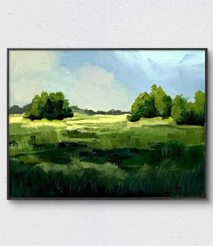 Original Acrylic 9×12 Landscape Painting Afternoon Storm Clouds Contemporary