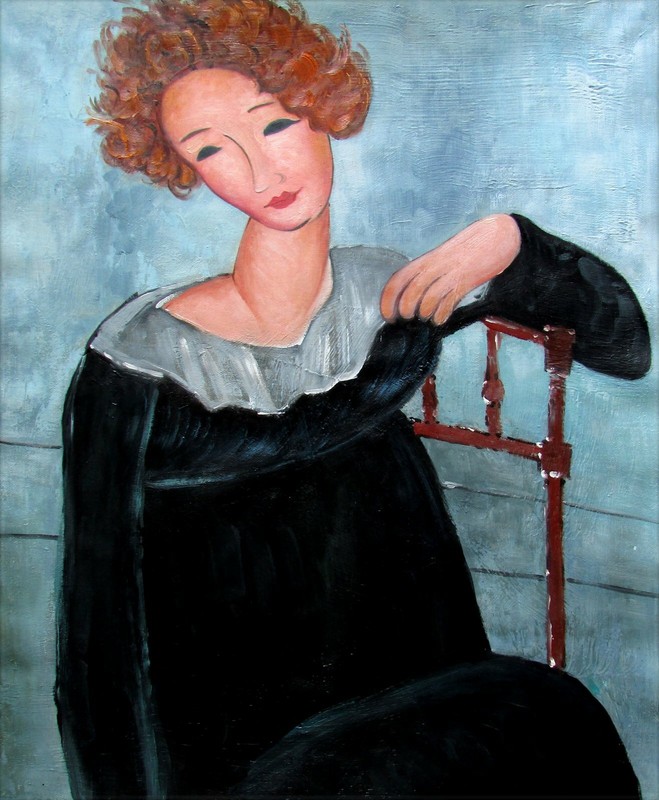 Amedeo Modigliani Woman with Red Hair Repro, Hand Painted Oil Painting 20x24in