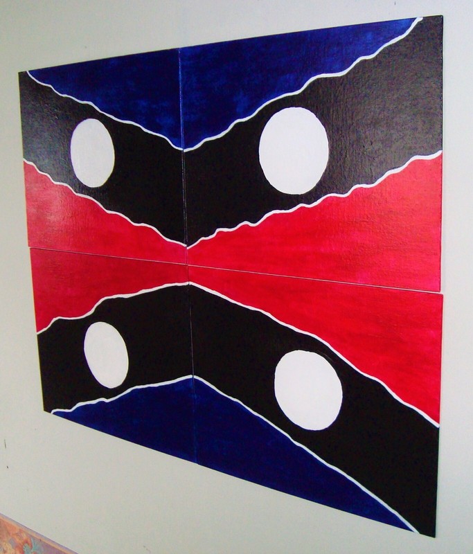 Original Moon Signed Painting Circle Geometric Navy Red Art Set By Carla Dancey gallery