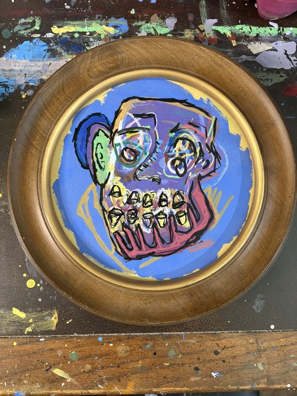 Circle Painting By Artist Casey Lynch In Frame. About 10.25” One Of A Kind