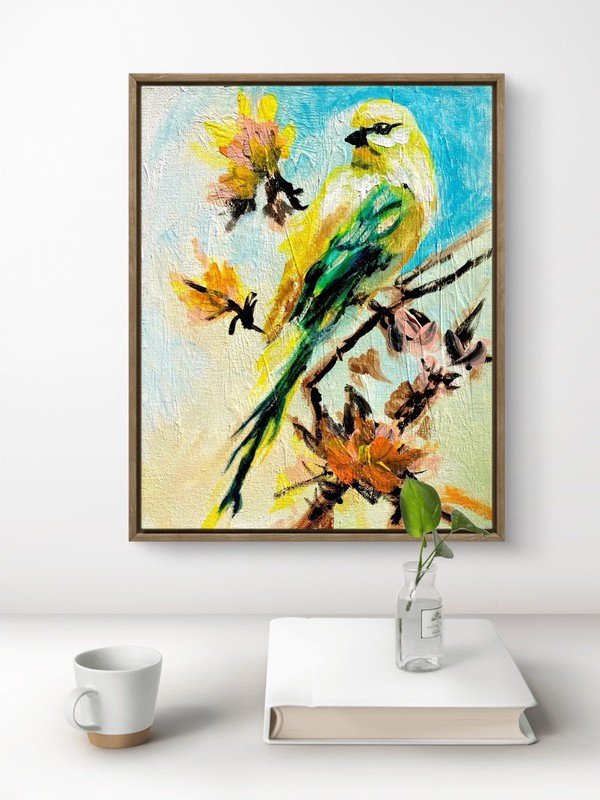 TITA PAINTZ Yellow Bird Textured Painting Original Wall Art 8x10 gallery