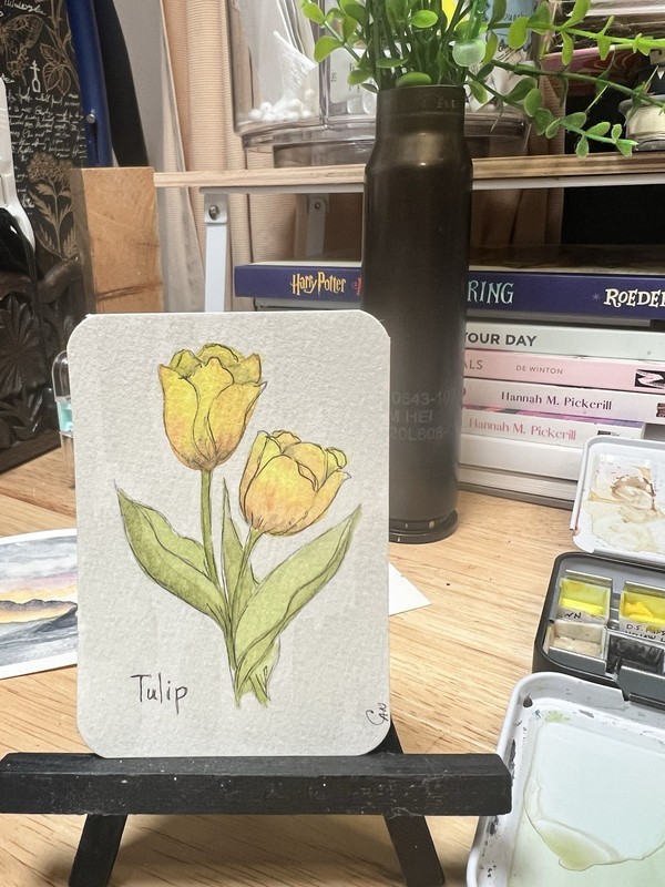 ACEO/ATC Original Painting 2.5 x 3.5 In. Watercolor Spring Flowers Tulip Floral