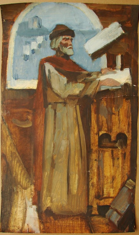 Ukrainian Soviet gouache Painting monumental portrait duke Kyiv Bouchukism Art