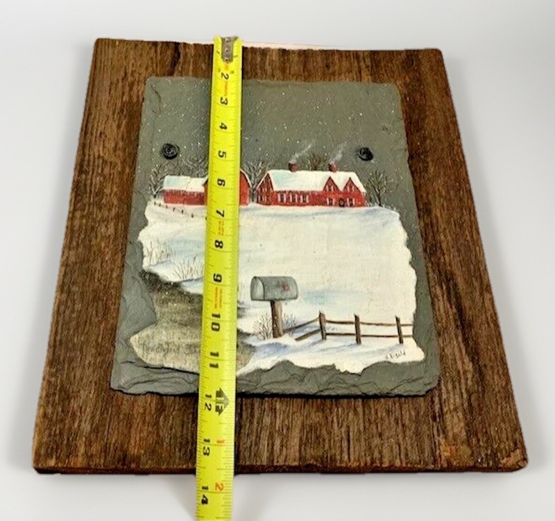 VTG Art Painting Red Barn Wood Slate Farmhouse Cottage Lodge Rustic OOAK USA gallery