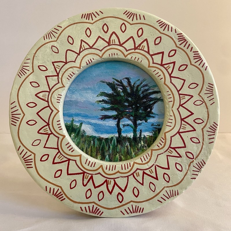 California Coastal Tree Painting Original Framed Round Landscape Wall Art gallery