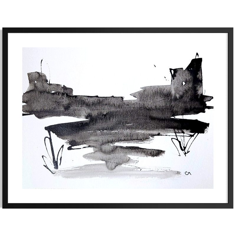 Original Abstract Acrylic 9×12 Desert Black White Striking One of a Kind