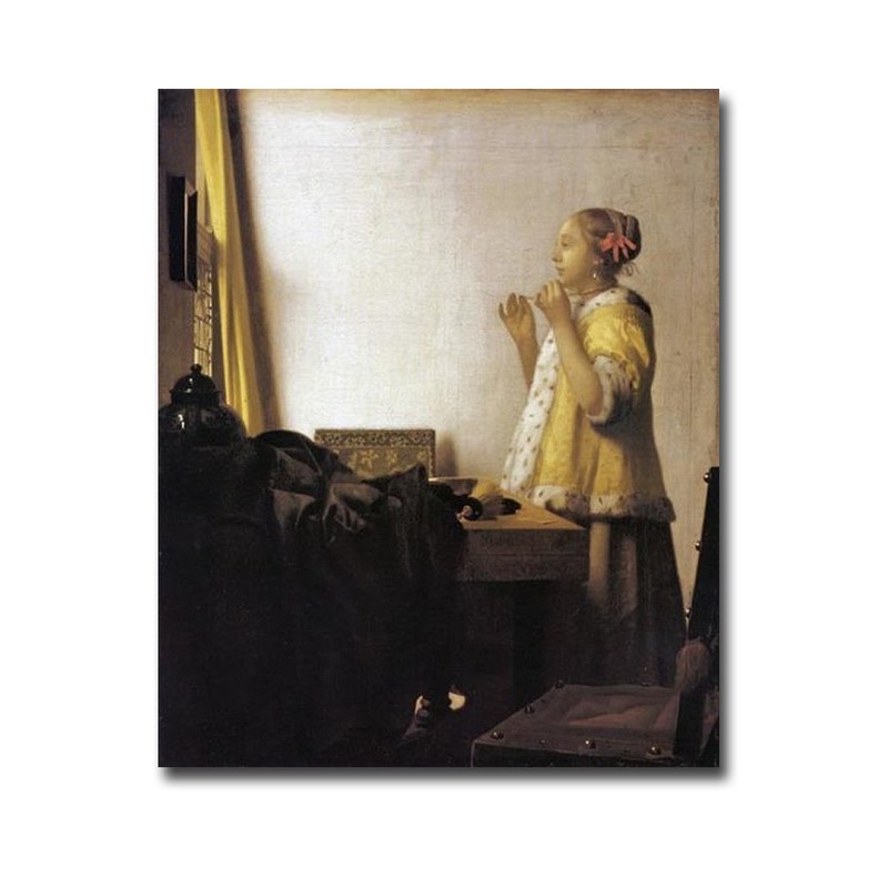 Woman with a Pearl Necklace by Vermeer Gallery-Wrapped Canvas Art (15 x 12 in)