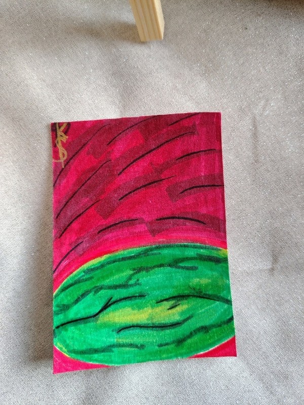 ACEO Alcohol Ink on cardstock. «Taste of Summer» 3/9 Saturated Harvest Series