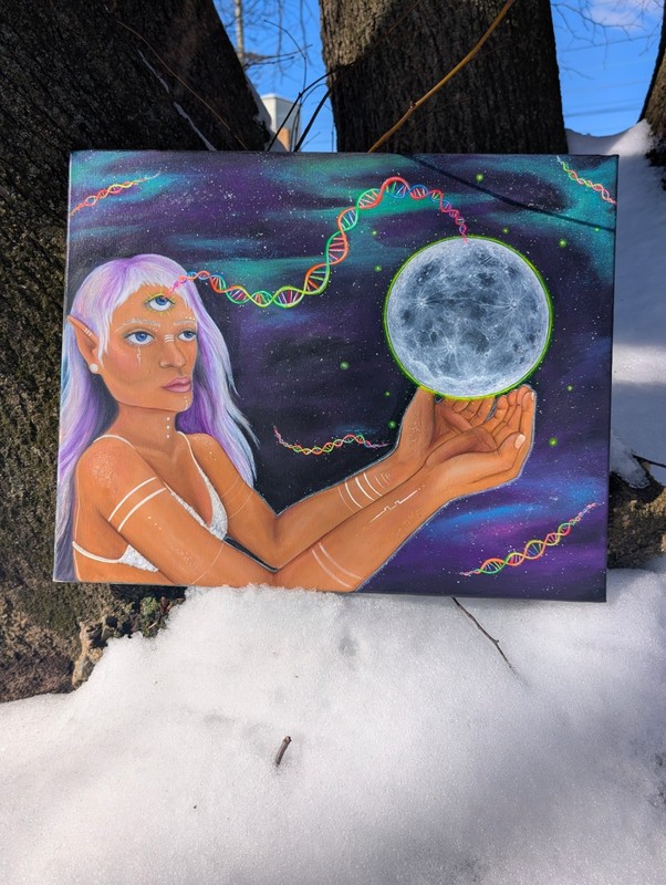 'Moon Goddess' OG Acrylic/ Crystal Embellished Painting By Pixxiidust, 24x22 gallery