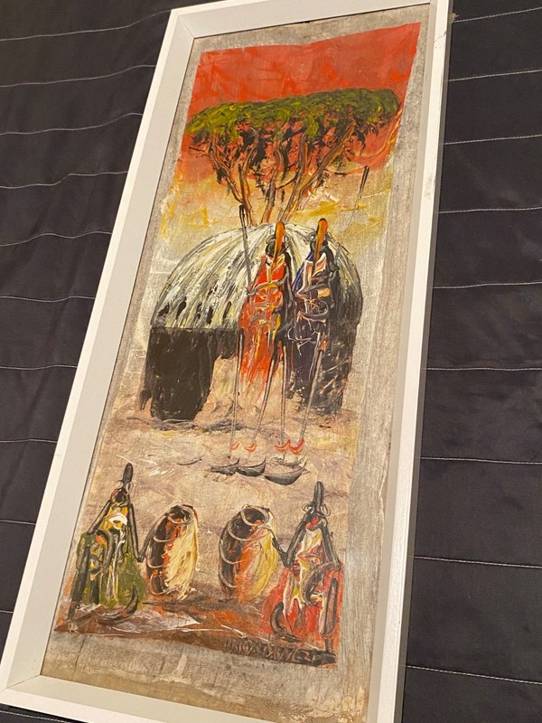 Original African Village Landscape Oil Acrylic Painting Signed Framed Canvas Art