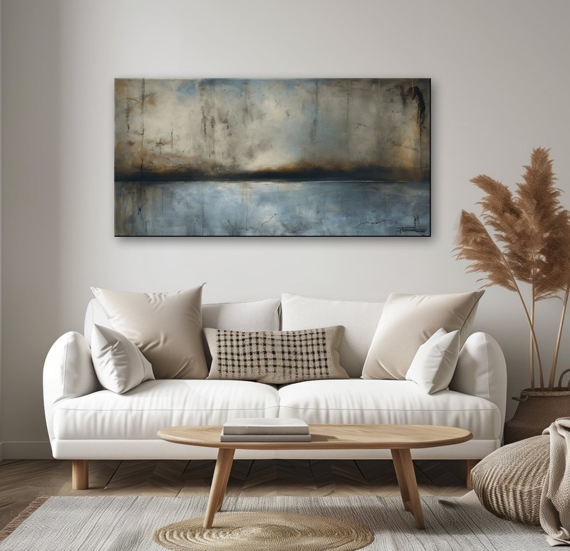 Blue Abstract Modern Canvas Painting, Ready to hang, 60 x 30 inch gallery