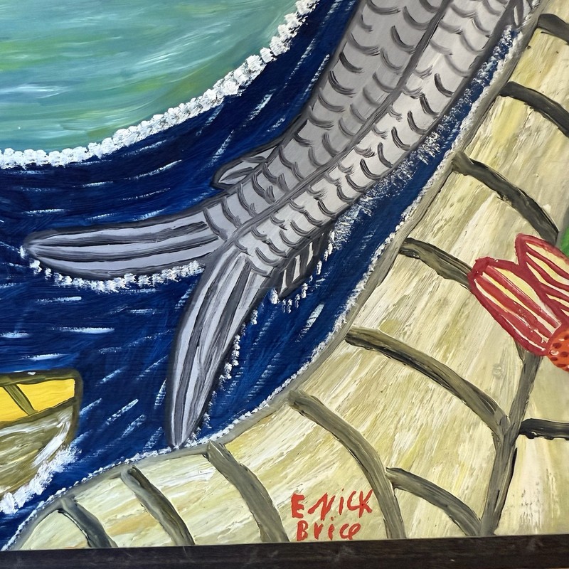 Painting On Board By Enick Brice Caribbean Folk Art Gift Bold Colors Fish Boats gallery
