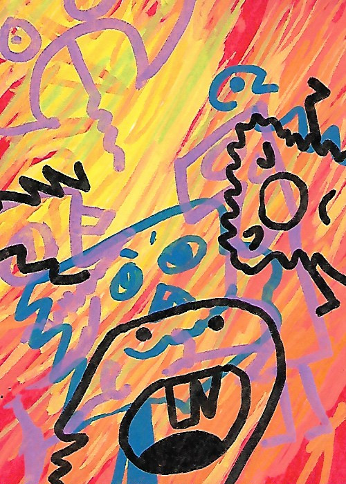ACEO ATC CARD «Secret Crowds 9» REASOR Original Abstract Painting 2.5×3.5