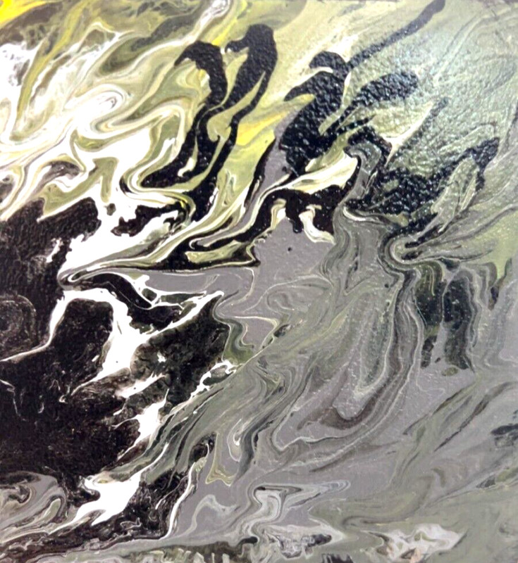 Green, Black White and Grey Slow Pour Abstract OOAK Homemade Original