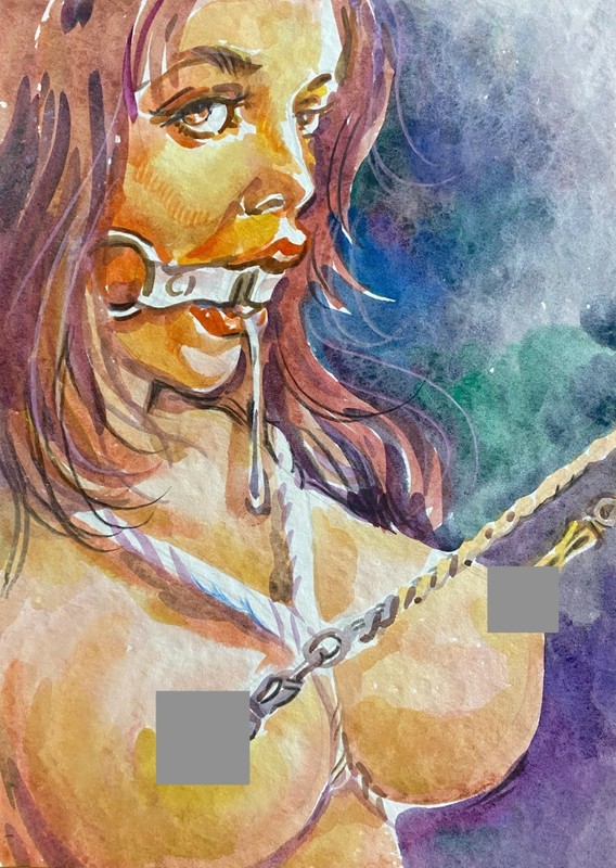 Hand made – Watercolor Drawing – Elegant Womans 11 2/3 x 8 inches