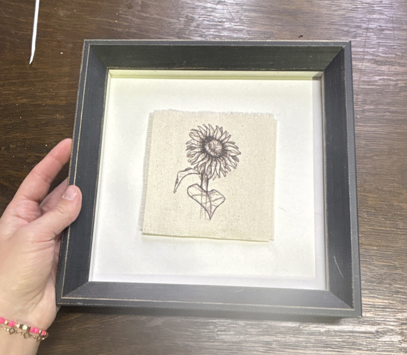 Framed Ink Sunflower Drawing on Canvas Contemporary Art Still Life Floral Nature