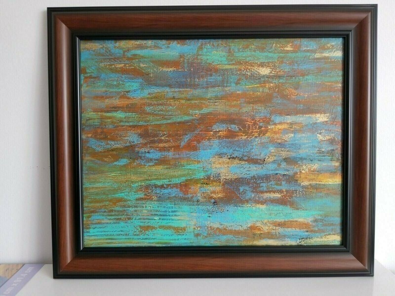 Acrylic Original Abstract Painting on canvas 16″ x 20″ with Brown & Black Frame