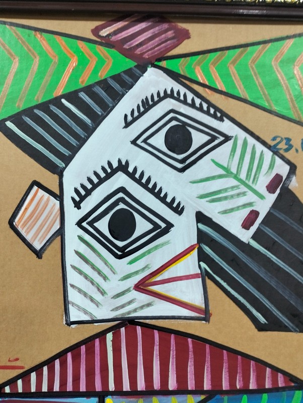 PABLO PICASSO OIL ON CORRUGATED CARDBOARD Buste d'femme WITH FRAME VERY NICE gallery