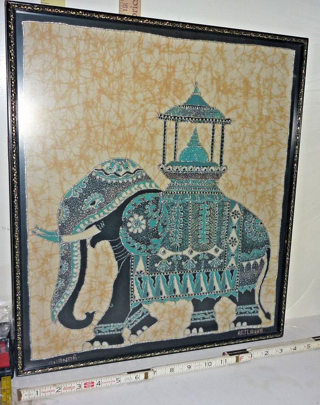 Vtg Fabric Elephant Picture – Professionally Framed – Sri Lanka ~18½»H x 16″W