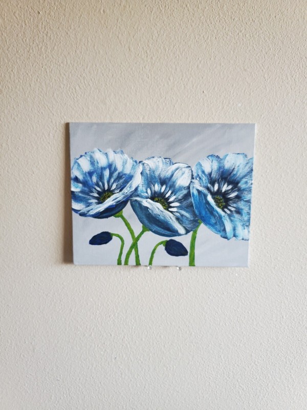 Handmade Painting Acrylic Art Panel 8x10x1/16in Decor Flowers Blue Poppies gallery