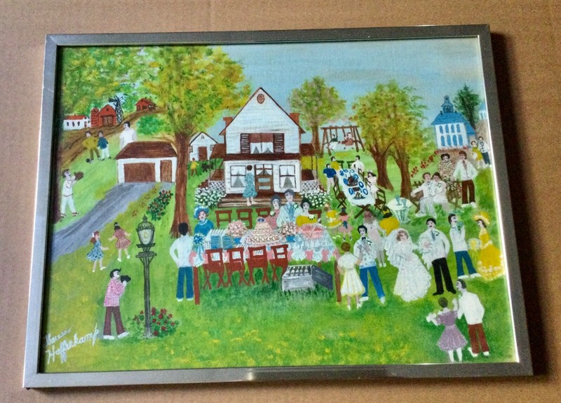 Vintage Primitive Grandma Moses Style Painting by Theresa Hafferkamp
