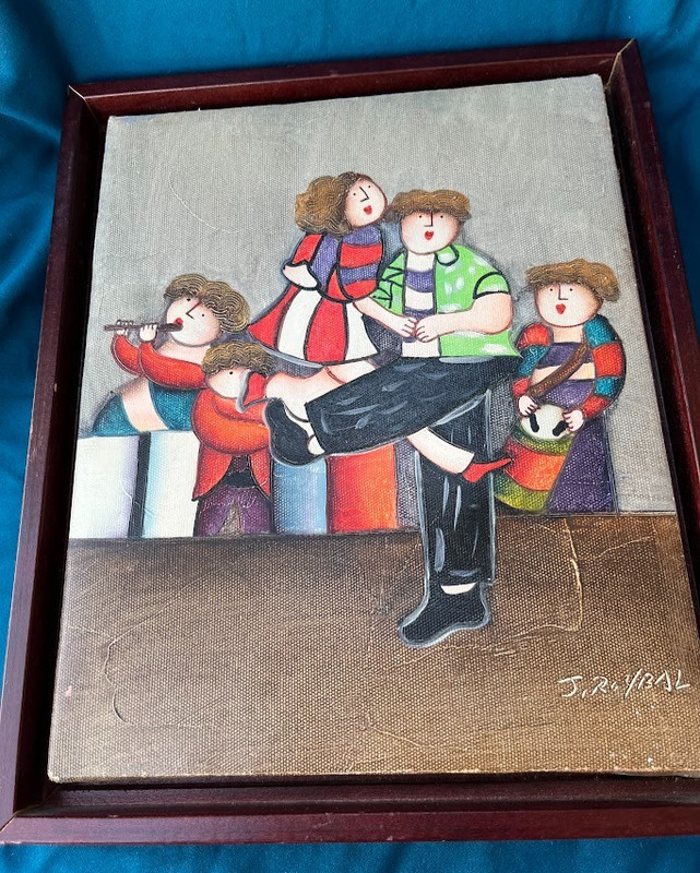 Joyce Roybal ~ Children Musicians & Dancers Oil Painting Framed Canvas 8″ x 10″