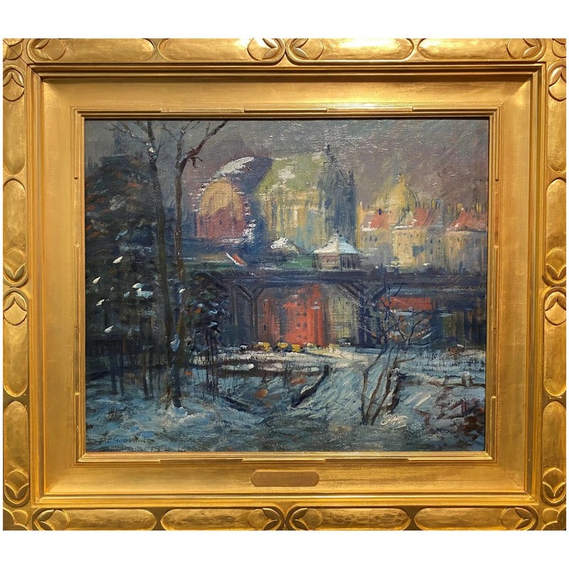 Arthur Clifton Goodwin NY Winter Cityscape, Cathedral Parkway,St.John the Divine