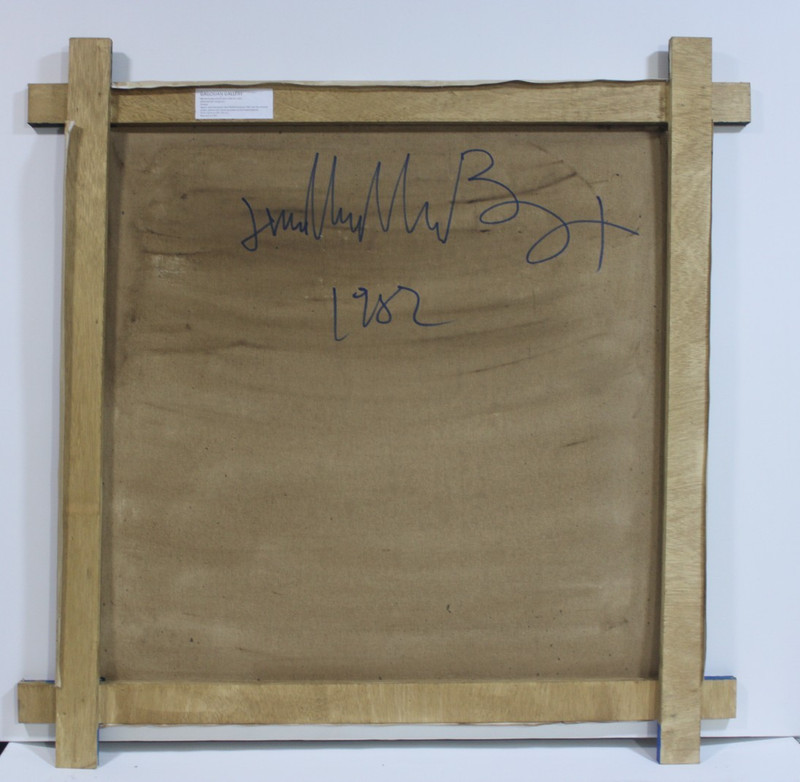 JEAN-MICHEL BASQUIAT ACRYLIC ON CANVAS 1982 WITH TIED WOOD SUPPORTS 35 X 35 in gallery