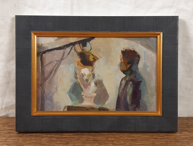 Artist and Art, Sculpture in Artist Studio, Original oil painting