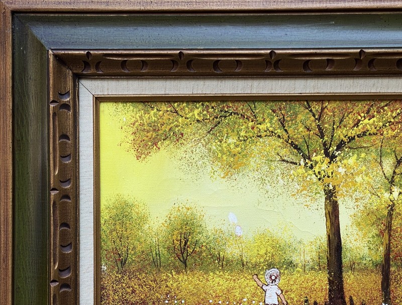 Vntg Original Oil Impressionist Landscape Of A Child With Balloons In The Field gallery