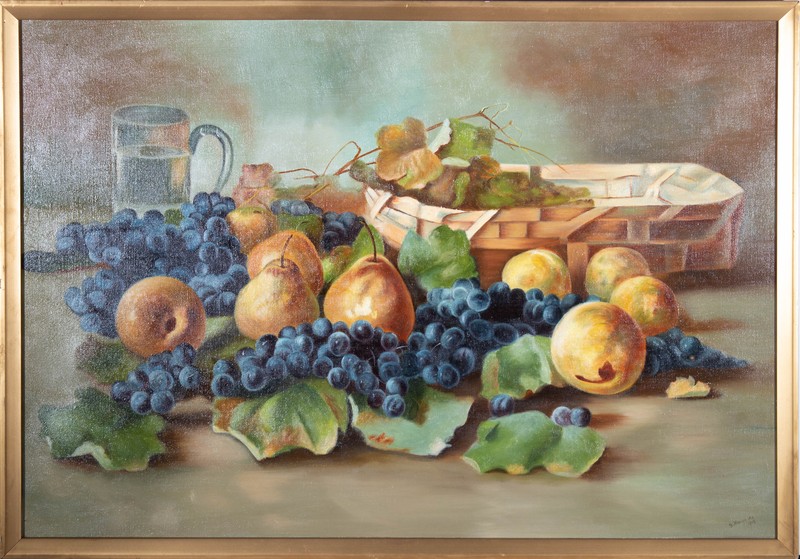 B. Haynes – 1918 Oil, Still Life with Grapes and Pears