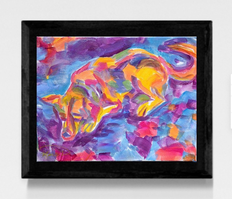 Original 11x14 Expressionism Fauvsm Dog Abstract Acrylic Canvas Signed Decor